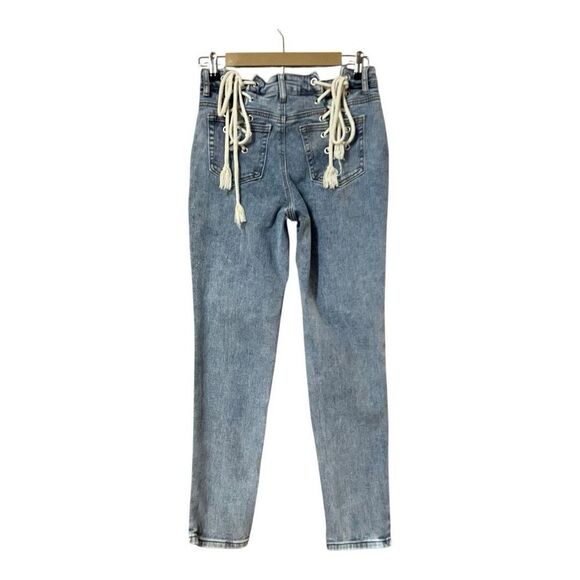 Shein Womens Size 27 Denim Blue Jean Corset Back Tie Up Straight Leg Jeans - Picture 3 of 5